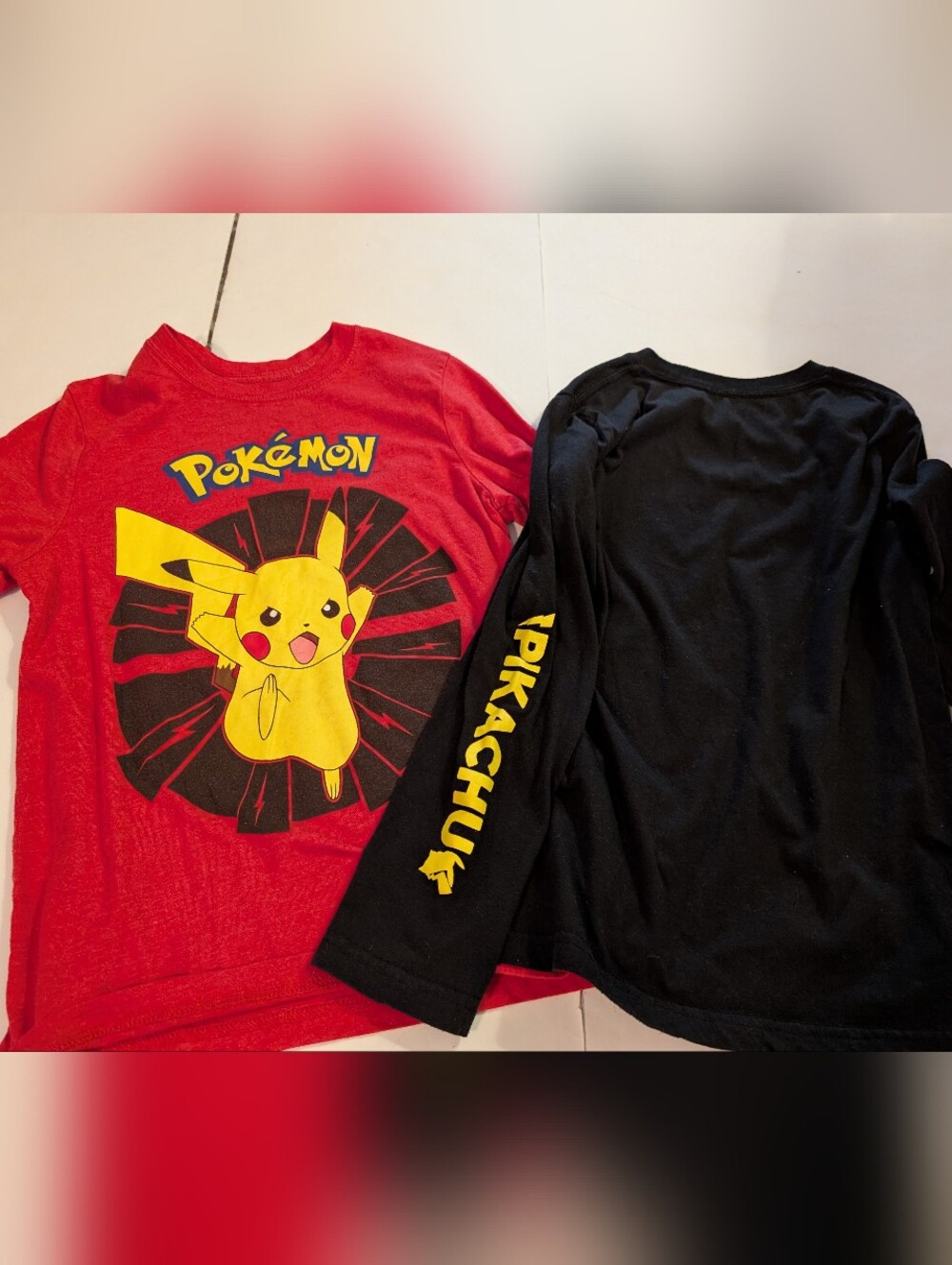 Pikachu Kids Long Sleeve & Short Sleeve Tee Set - Red & Black Sz Medium